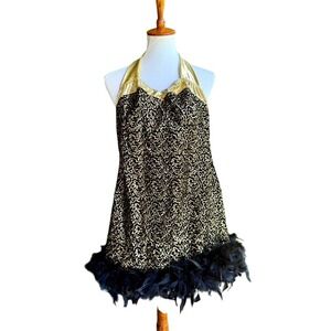 VTG Weissman Sequin Dress Halter Feather Trim Party Dance Costume M/A
